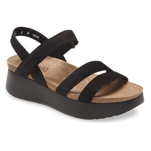 MUNRO‎ Juniper Sandal Womens Size 7.5 Wide Width Black Suede Platform Cork Wedge